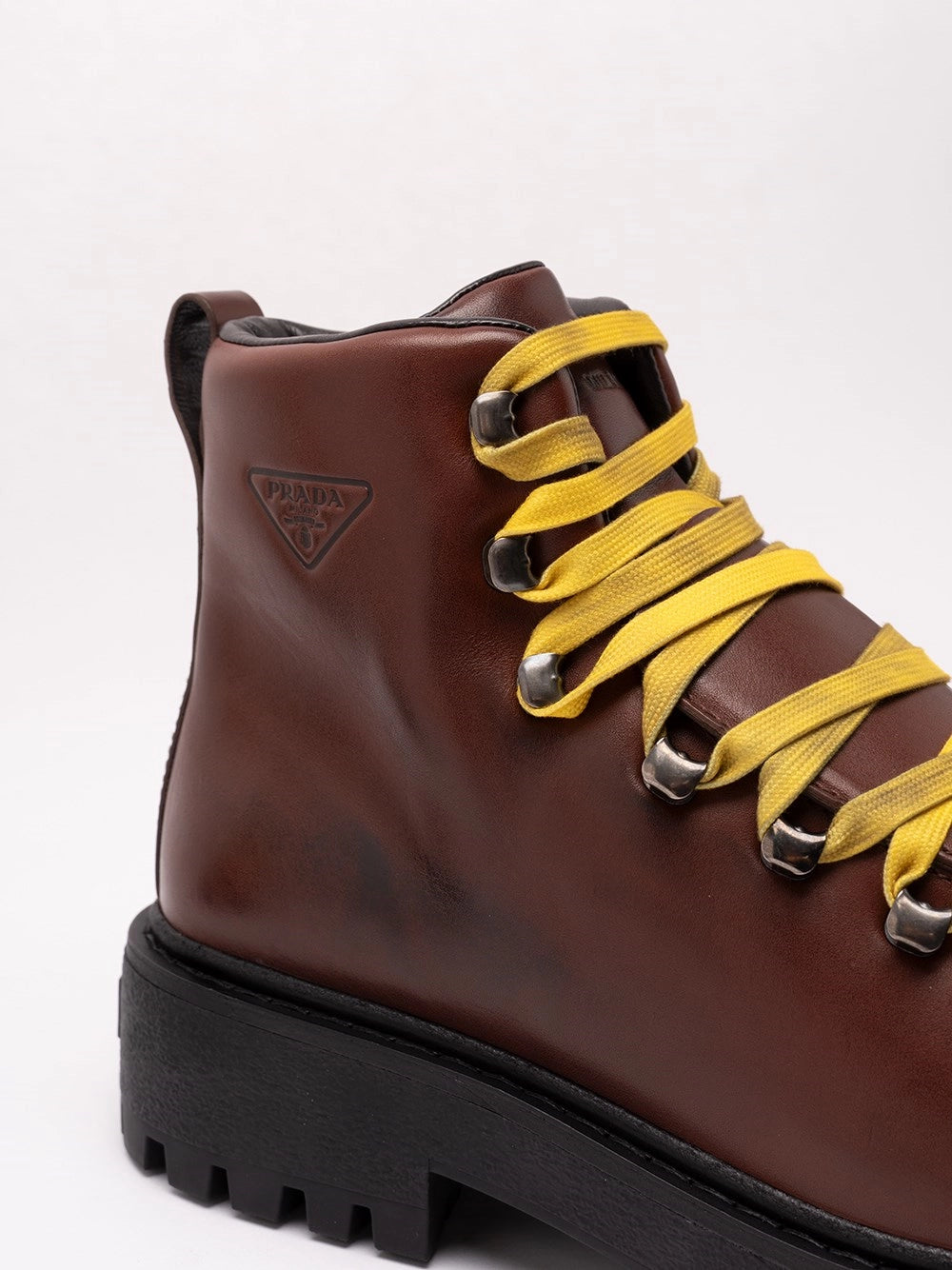 Prada Men Antiqued Leather Lace-Up Ankle Boots PRADA