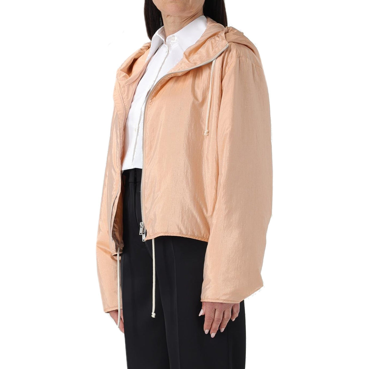 Jil Sander Blend Silk Zip-Up Hooded Jacket Women Women JIL SANDER