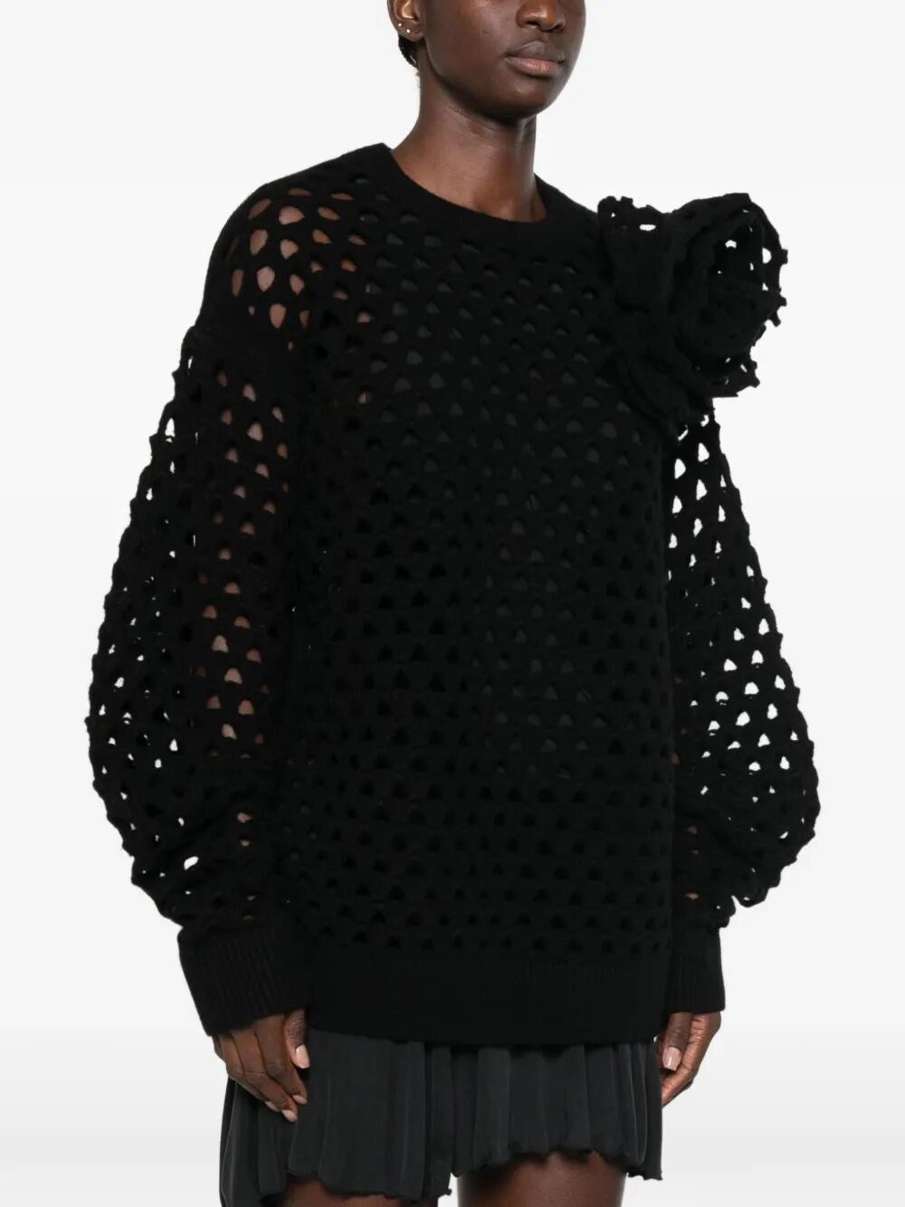 Blumarine Women Openwork Wool Roundneck With 3D Rose BLUMARINE