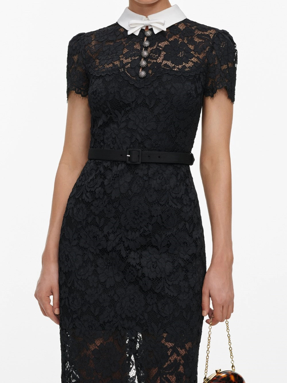 Self-Portrait Women Lace Contrast Collar Midi Dress SELF-PORTRAIT