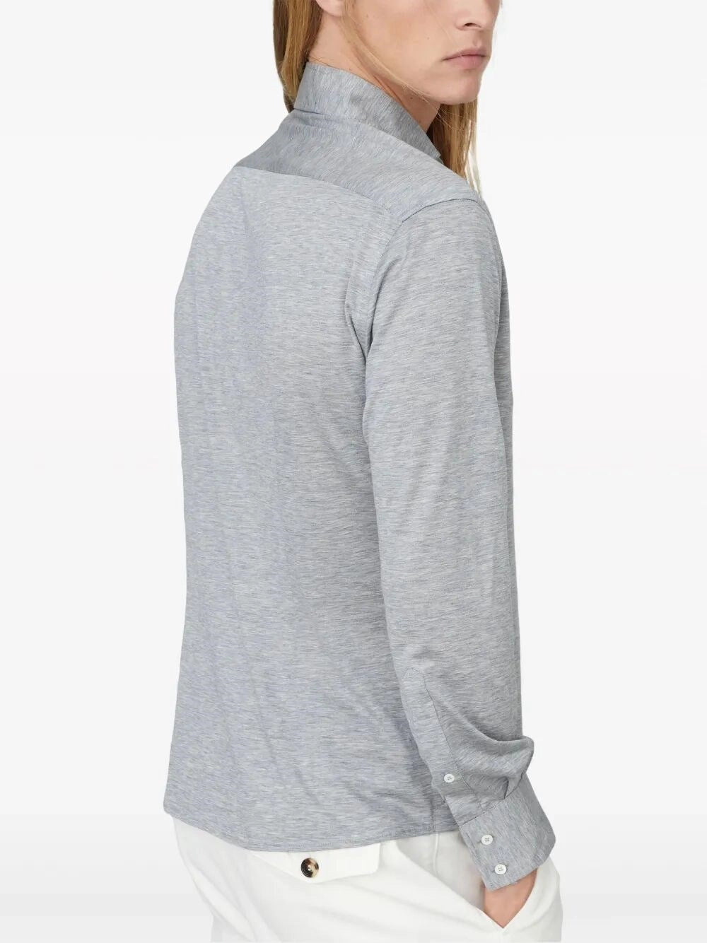 Brunello Cucinelli Men Silk And Cotton Jersey Shirt With Spread Collar BRUNELLO CUCINELLI