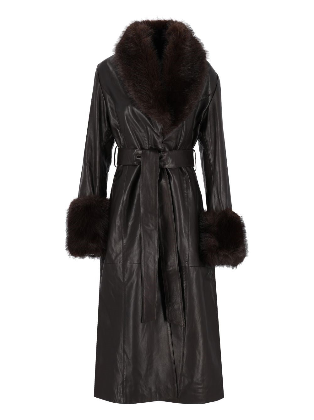 Rotate Women Leather Coat With Faux-Fur Collar ROTATE