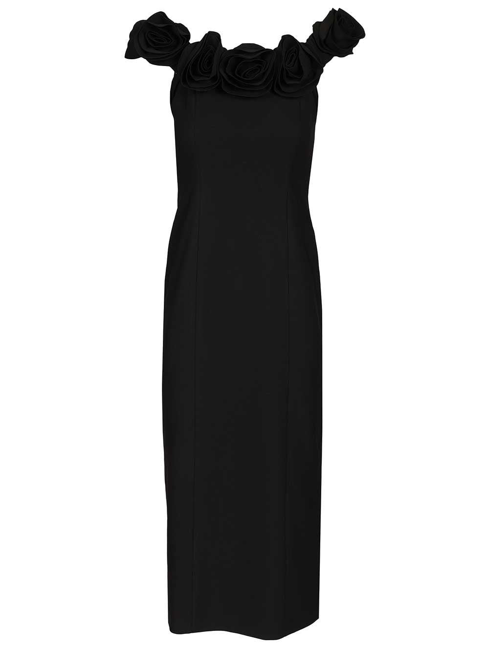 Rotate Women Black Crepe Midi Dress With Floral Print ROTATE