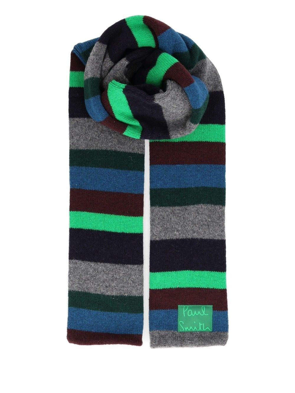 Paul Smith Men Green Striped Lambswool Scarf PAUL SMITH