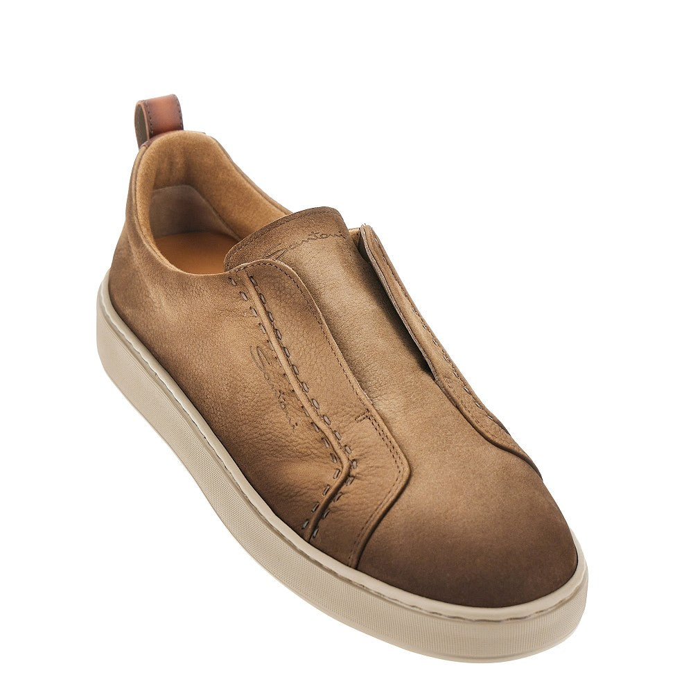 Santoni Men Vintage Effect Leather Slip-On Sneakers SANTONI