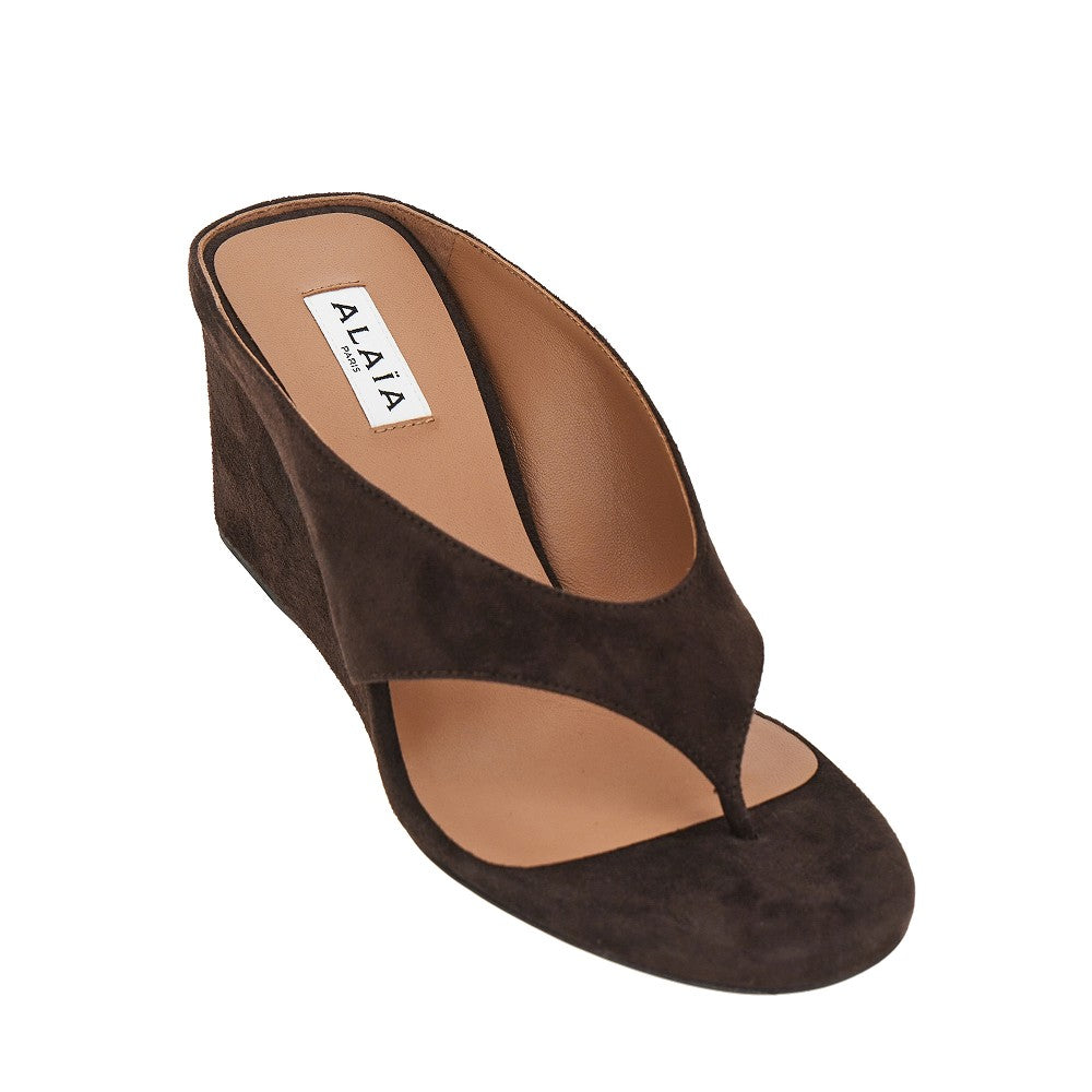 Alaia Women Suede Leather 'Cube' Thong Mules ALAIA