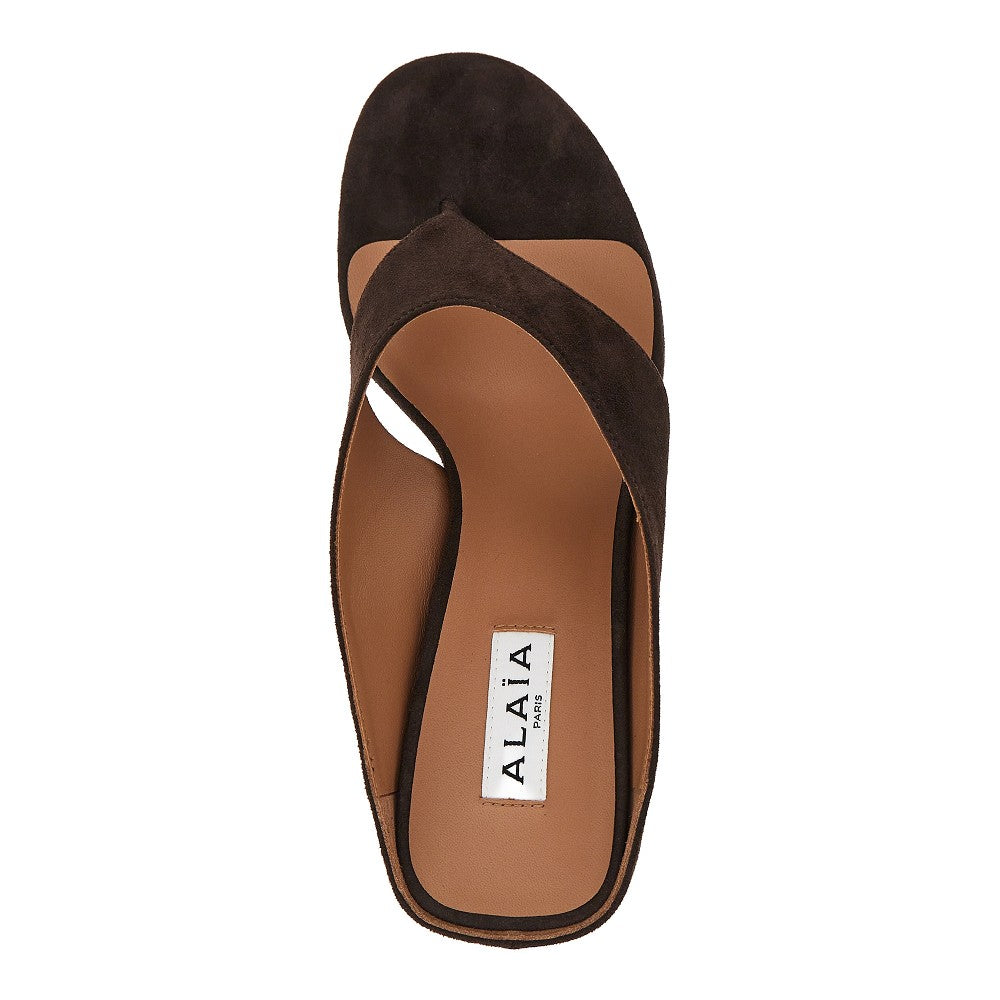 Alaia Women Suede Leather 'Cube' Thong Mules ALAIA