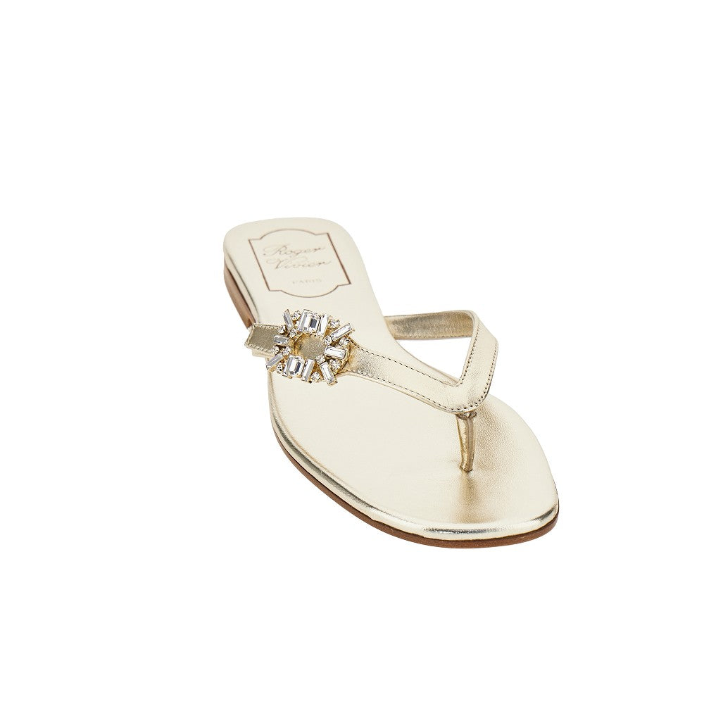 Roger Vivier Women Metallized Nappa Leather Thong Slides ROGER VIVIER