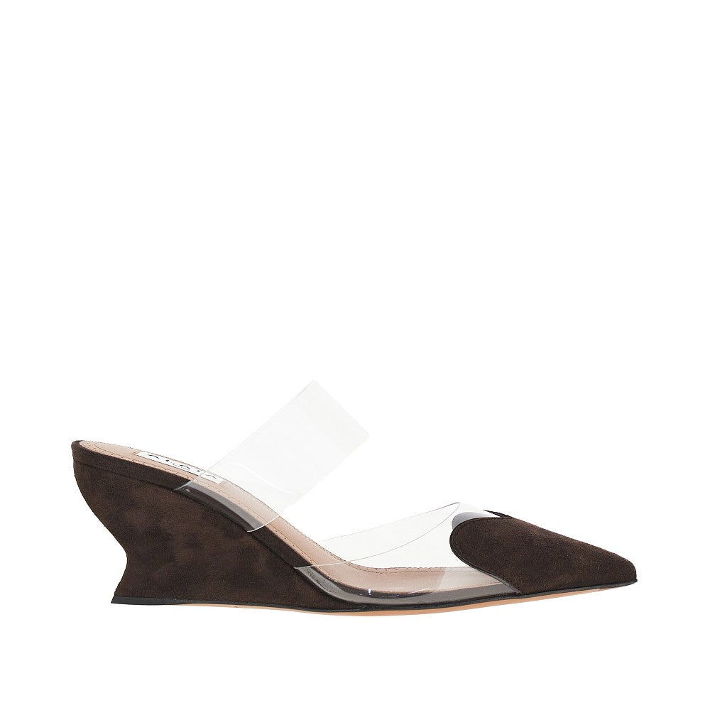 Alaia Women Suede Leather 'Le Coeur' Wedge Mules ALAIA