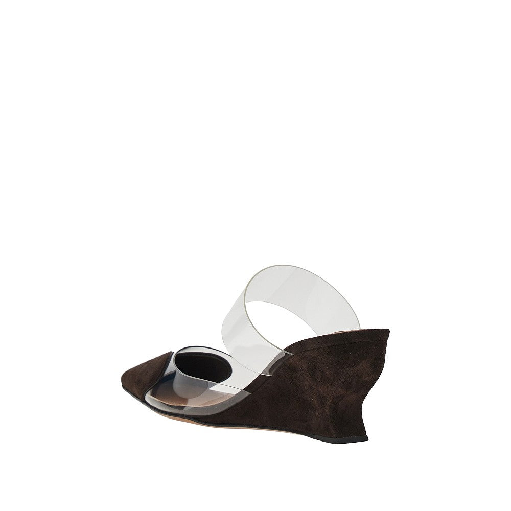 Alaia Women Suede Leather 'Le Coeur' Wedge Mules ALAIA