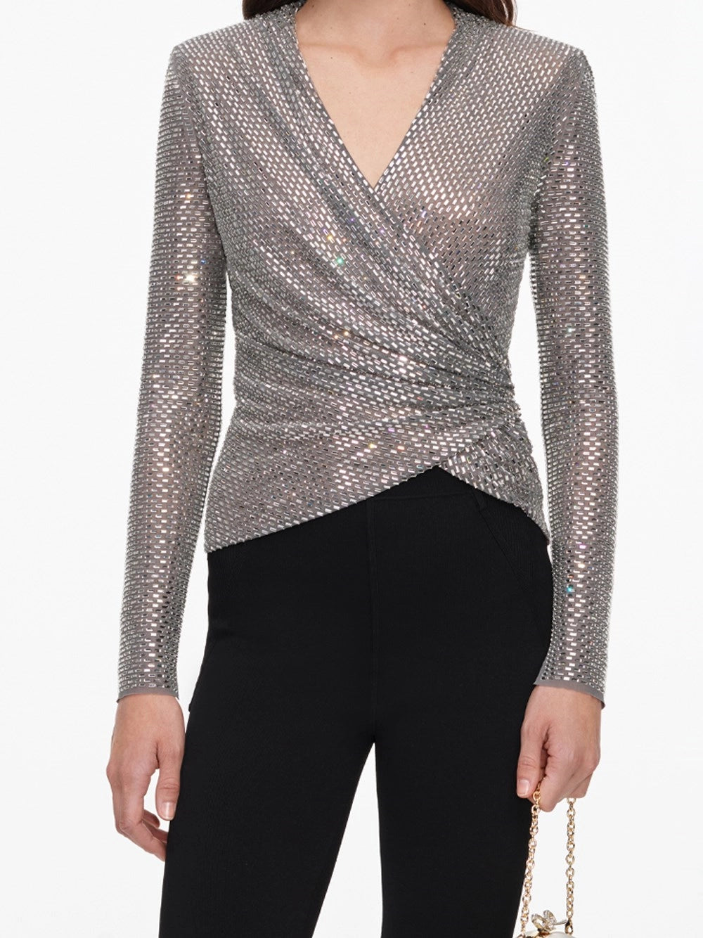 Self-Portrait Women Rhinestone Mesh Wrap Top SELF-PORTRAIT