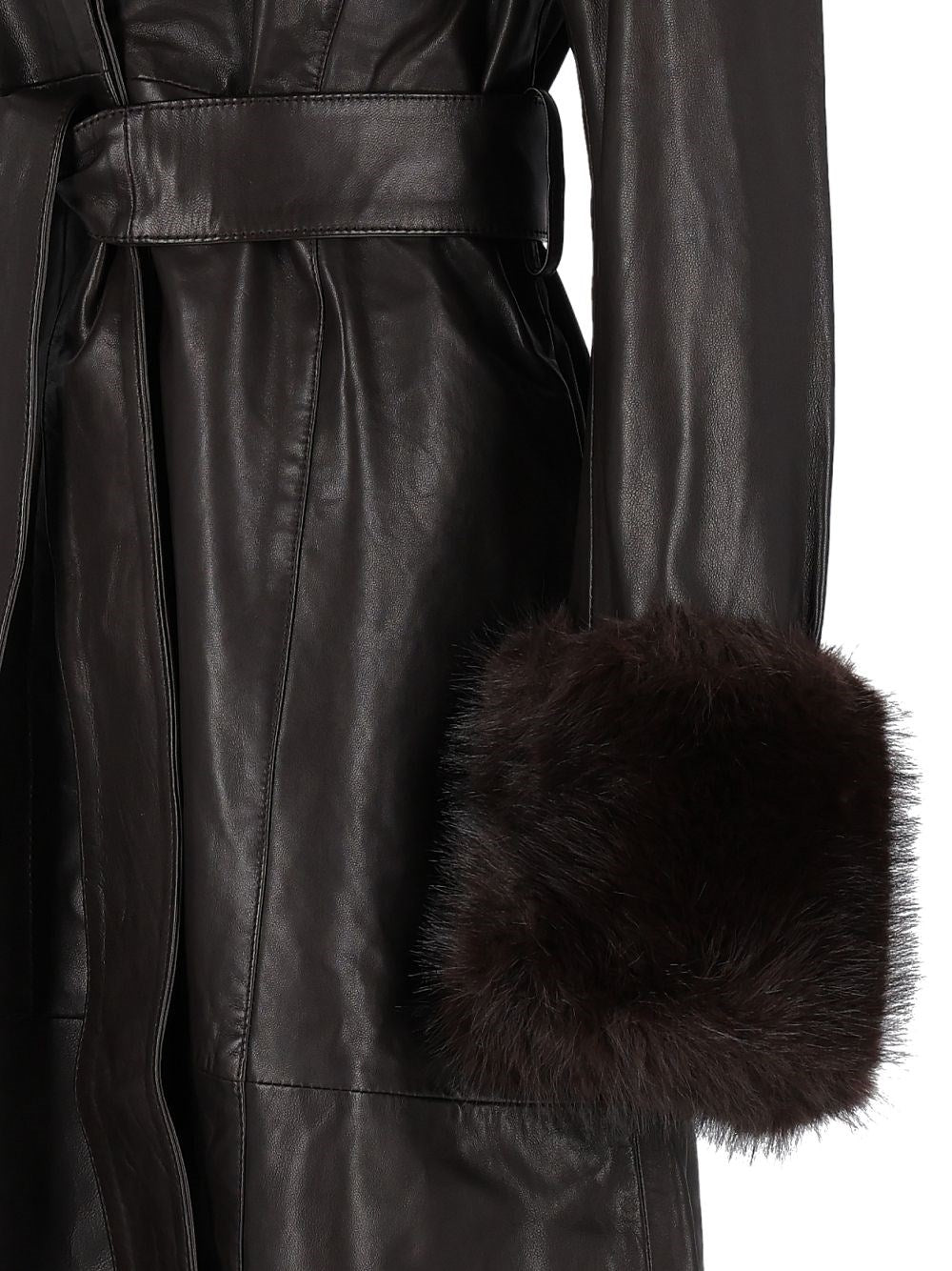 Rotate Women Leather Coat With Faux-Fur Collar ROTATE