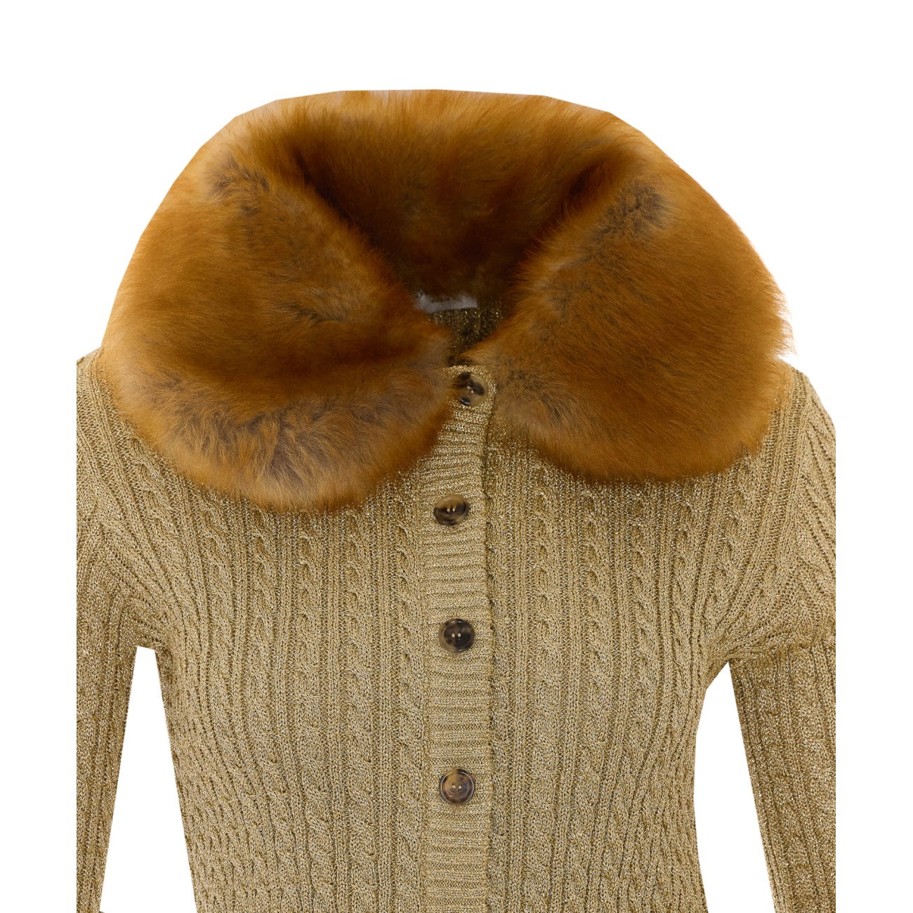 Saint Laurent Women Cable-Knit In Lurex And Shearling Cardigan SAINT LAURENT