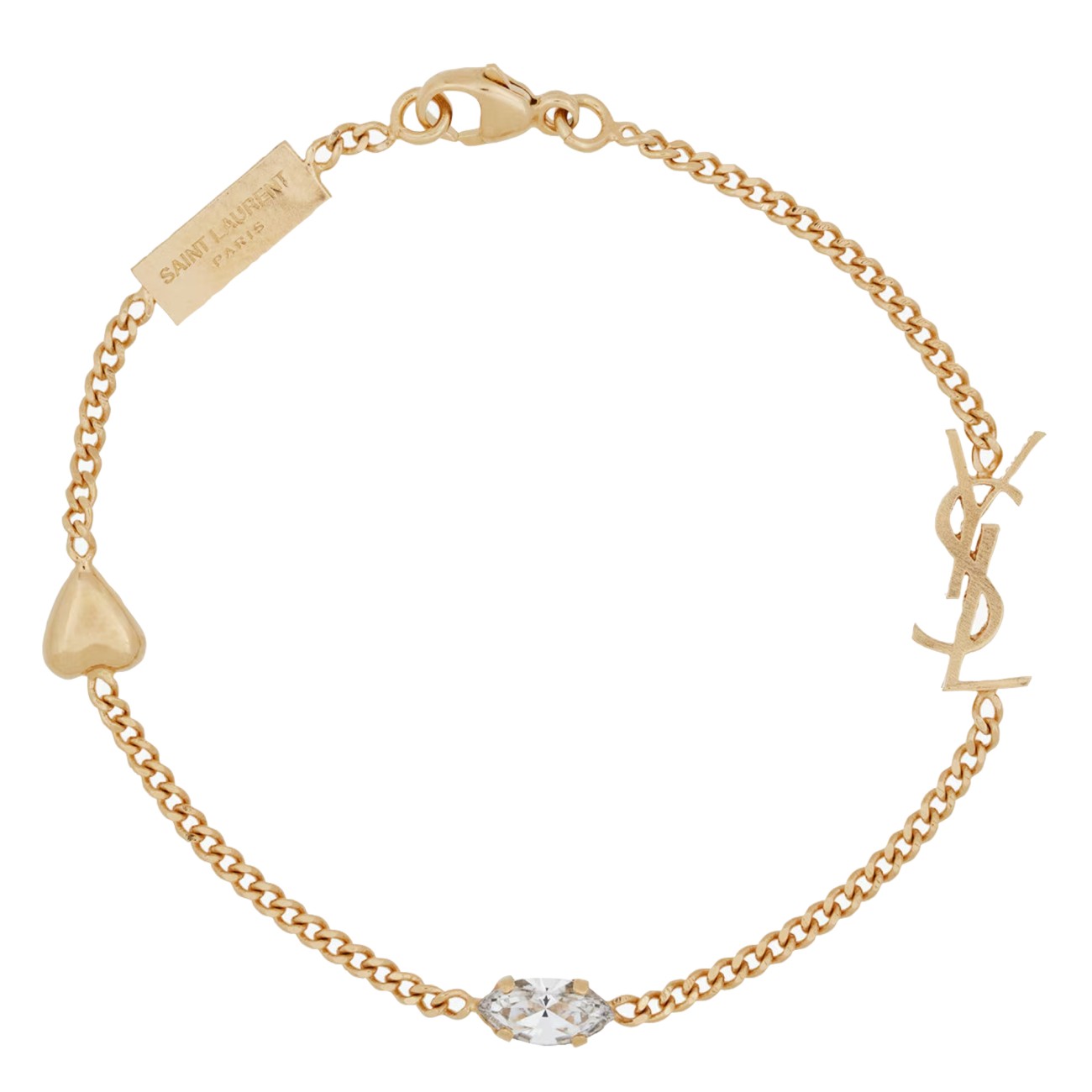 Saint Laurent Women Cassandre Heart Charm Bracelet With Rhinestones