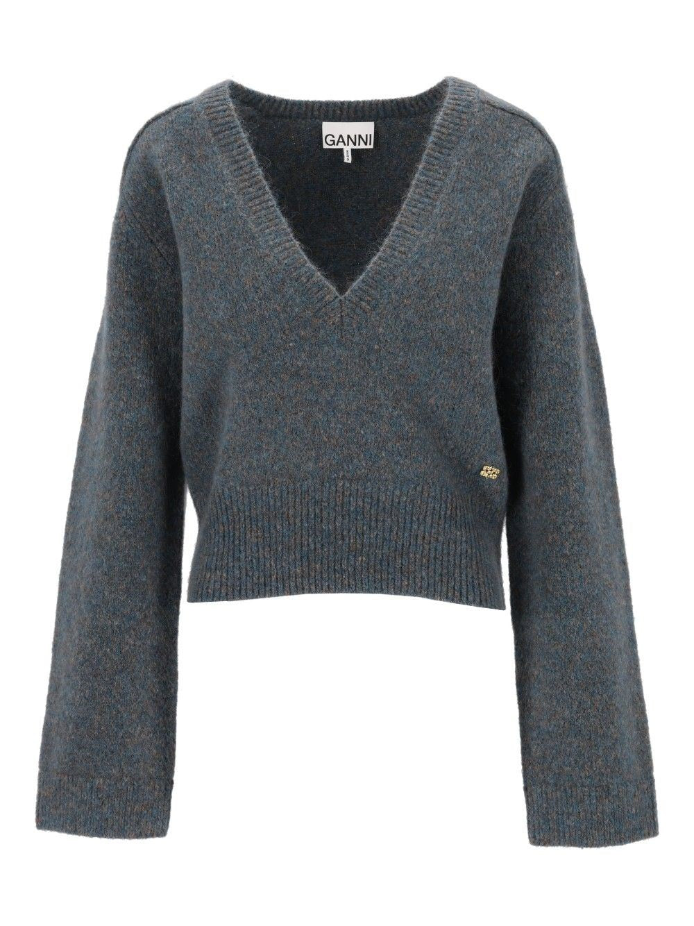 Ganni Women Melange Mohair Deep V-Neck GANNI