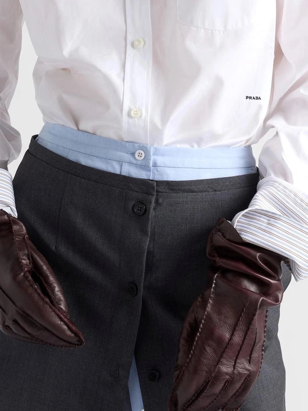 Prada Women Shirt With Striped Cuff Detail PRADA