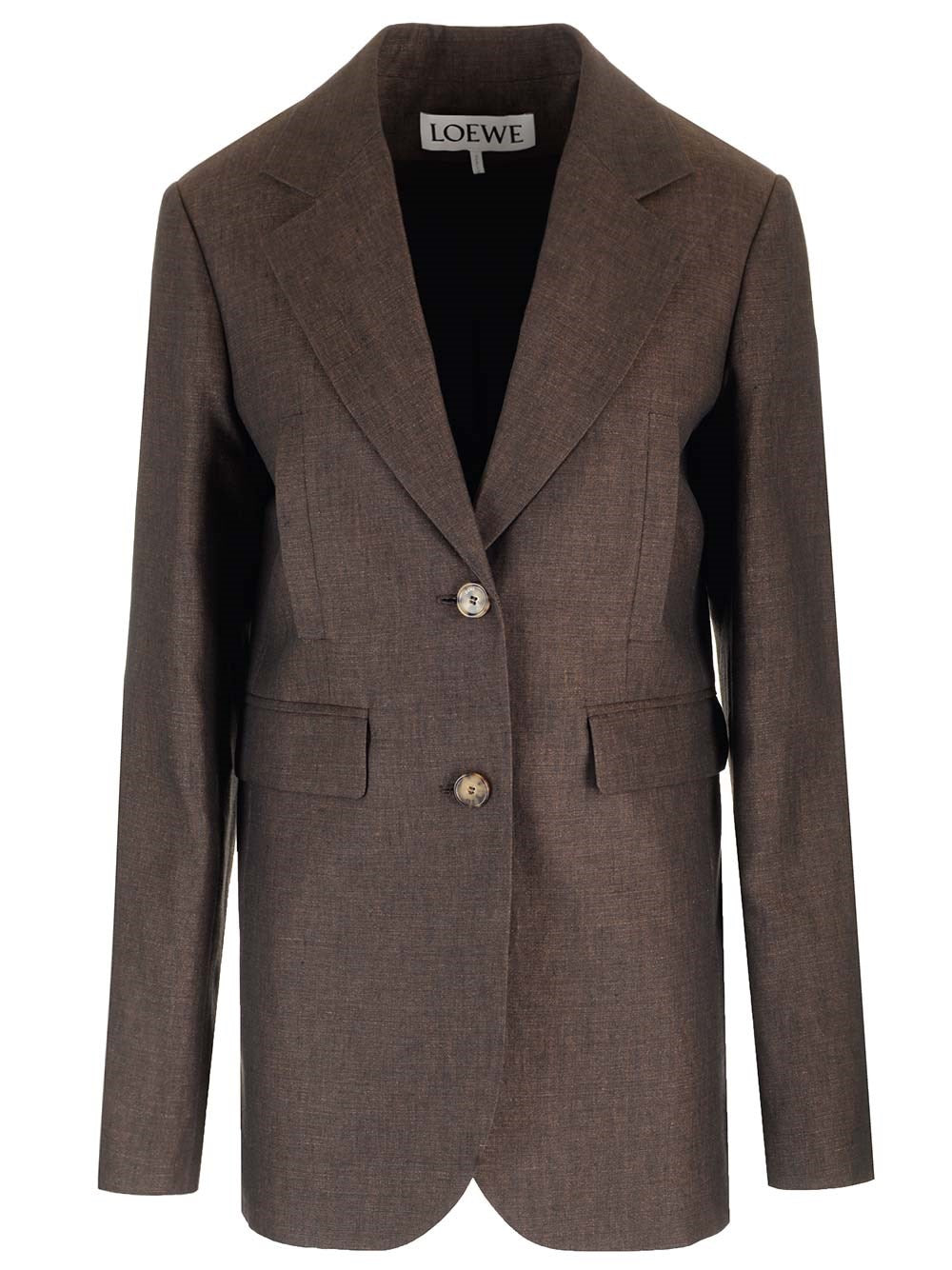 Loewe Women Linen Single-Breasted Tailored Jacket