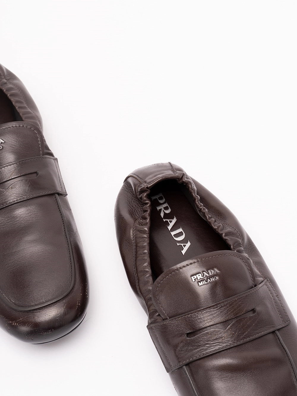 Prada Men Shuffle Antiqued Leather Loafers PRADA