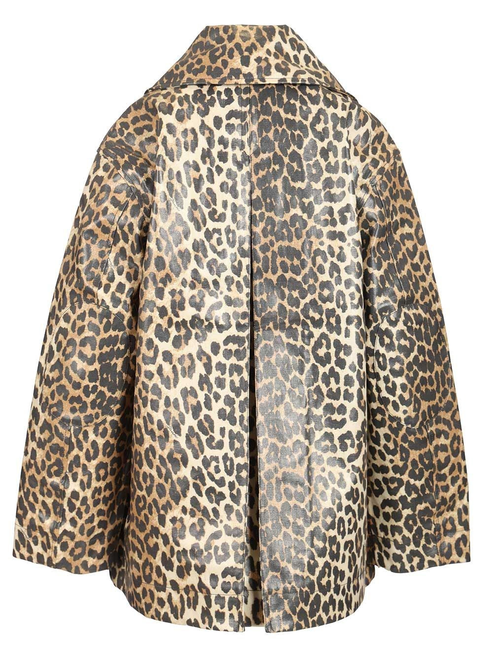 Ganni Women Leopard Laminated Cotton Jacket GANNI
