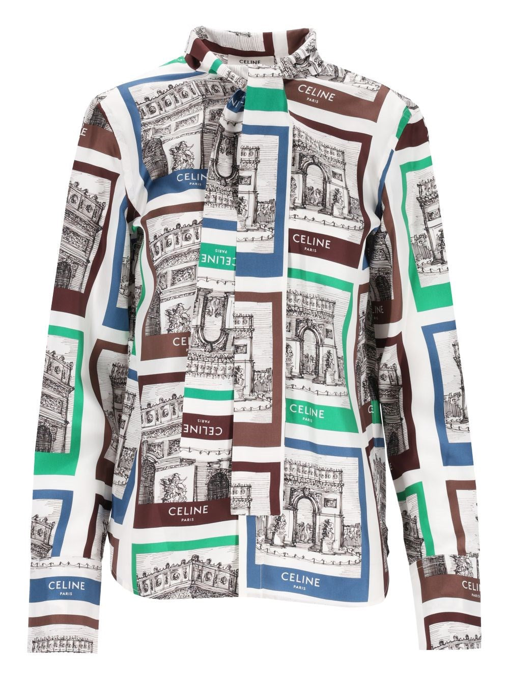Celine Women Printed Silk Tie-Neck Shirt CELINE