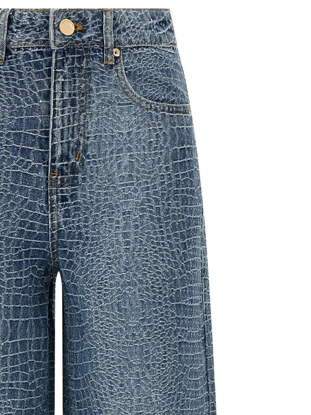 Self-Portrait Women Croc Effect Wide Leg Jeans SELF-PORTRAIT