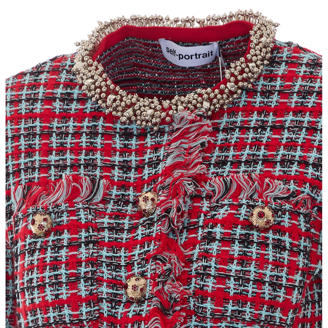 Self Portrait Women Check Frayed Knit Jacket SELF-PORTRAIT