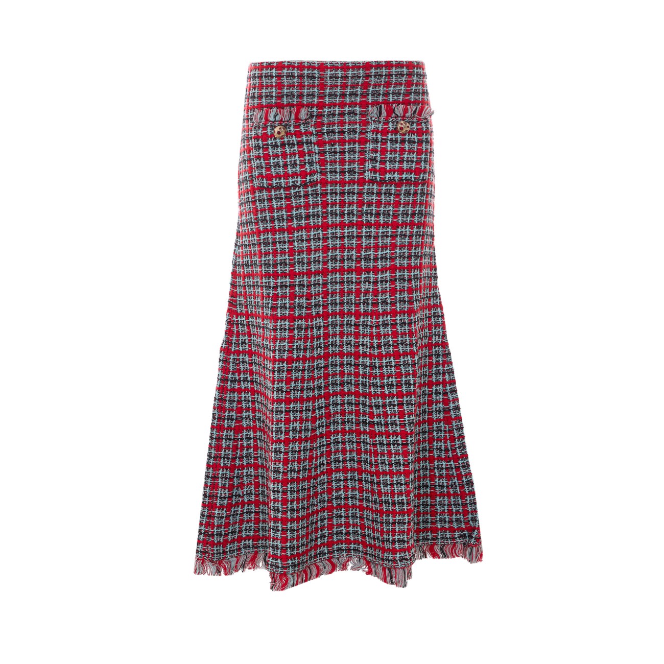 Self Portrait Women Check Frayed Knit Midi Skirt SELF-PORTRAIT