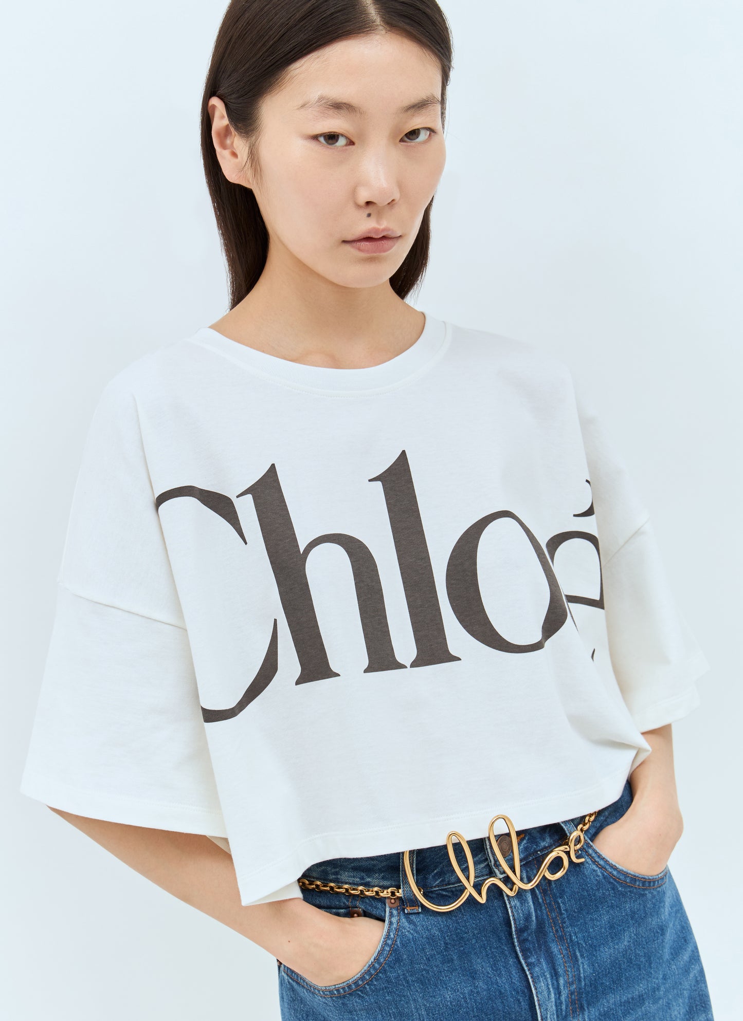 Chloé Women Cropped Boxy Logo T-Shirt CHLOE