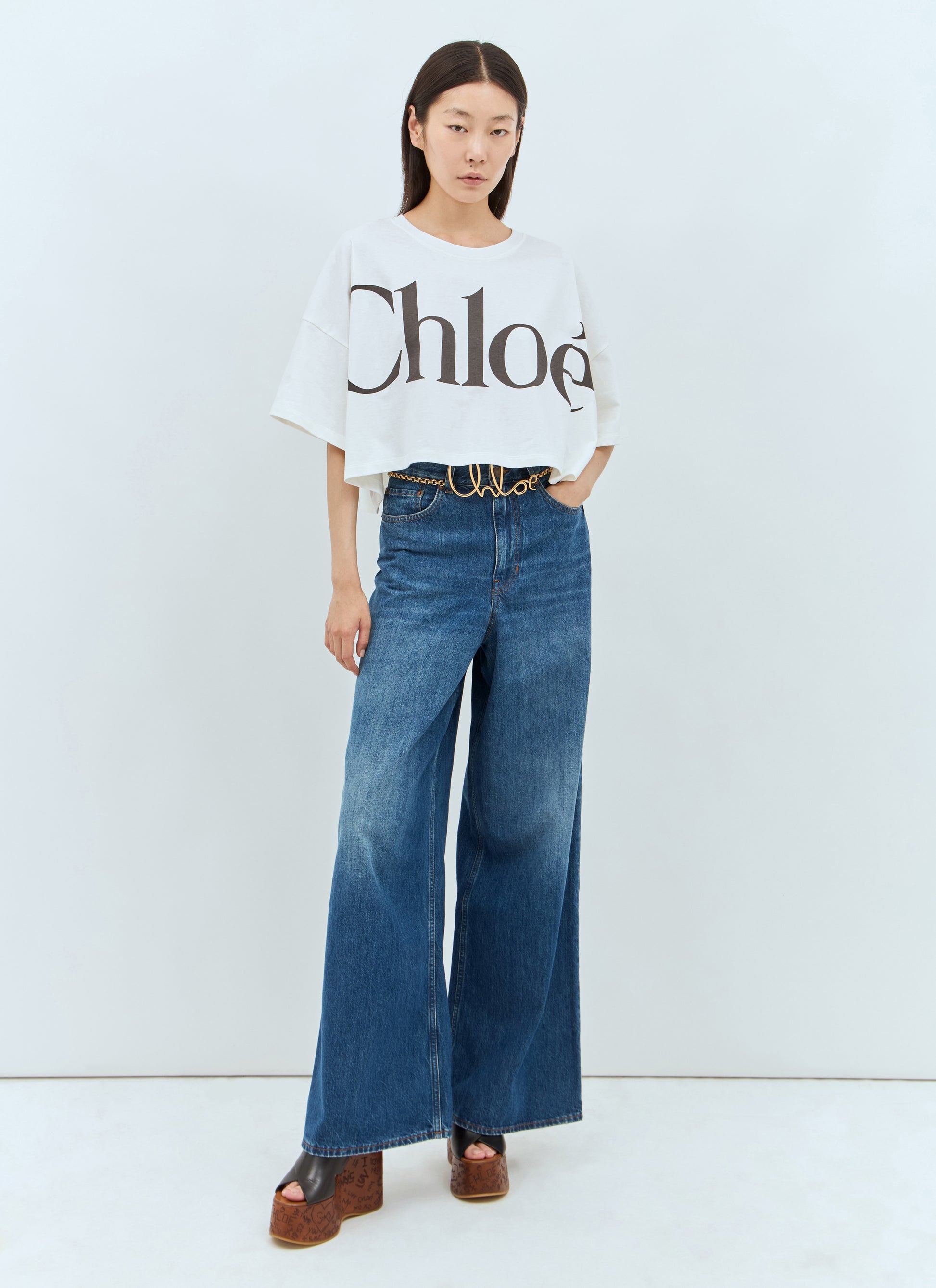 Chloé Women Cropped Boxy Logo T-Shirt CHLOE