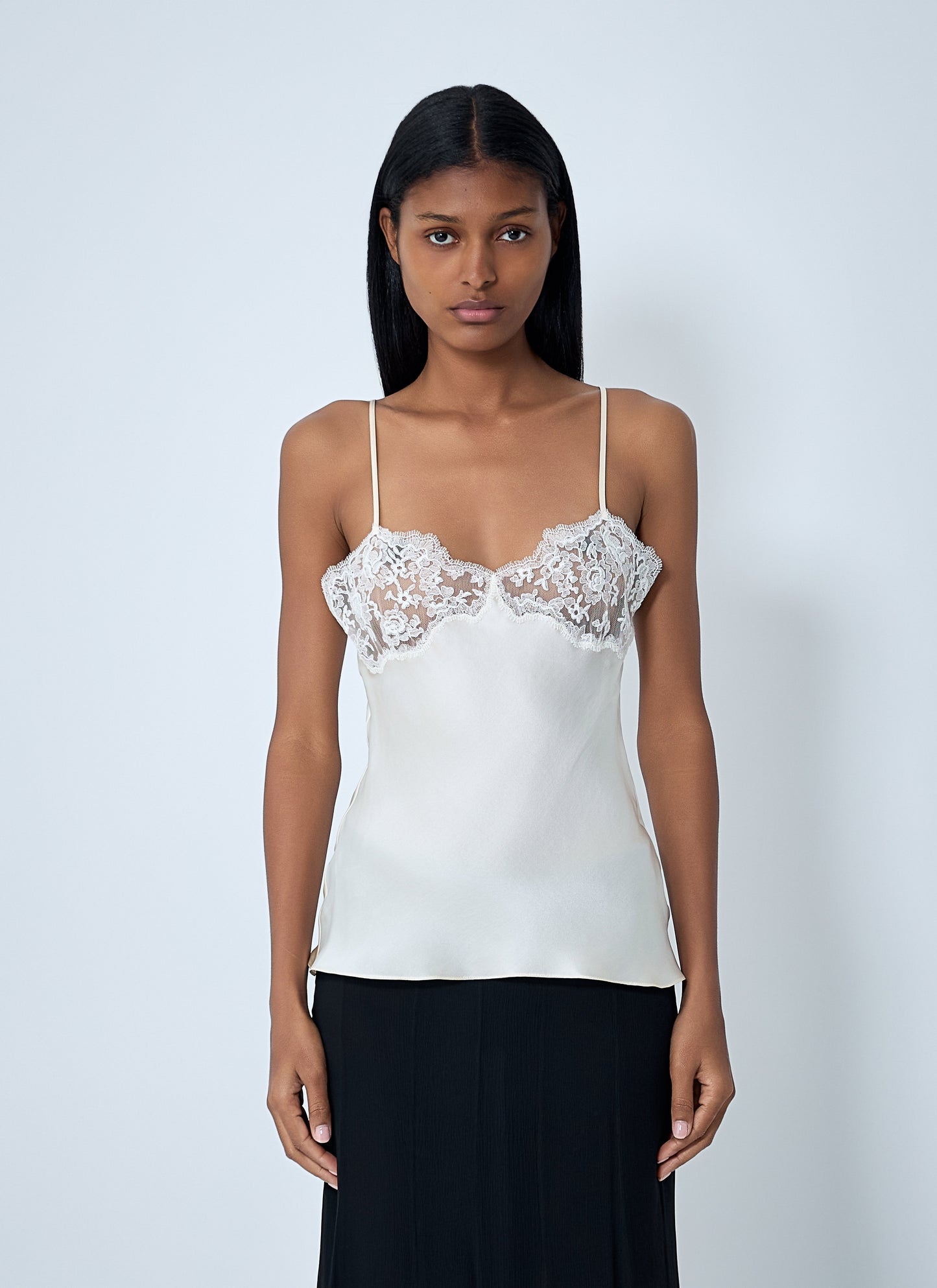 Chloe Women Silk Satin And Lace Tank Top CHLOE