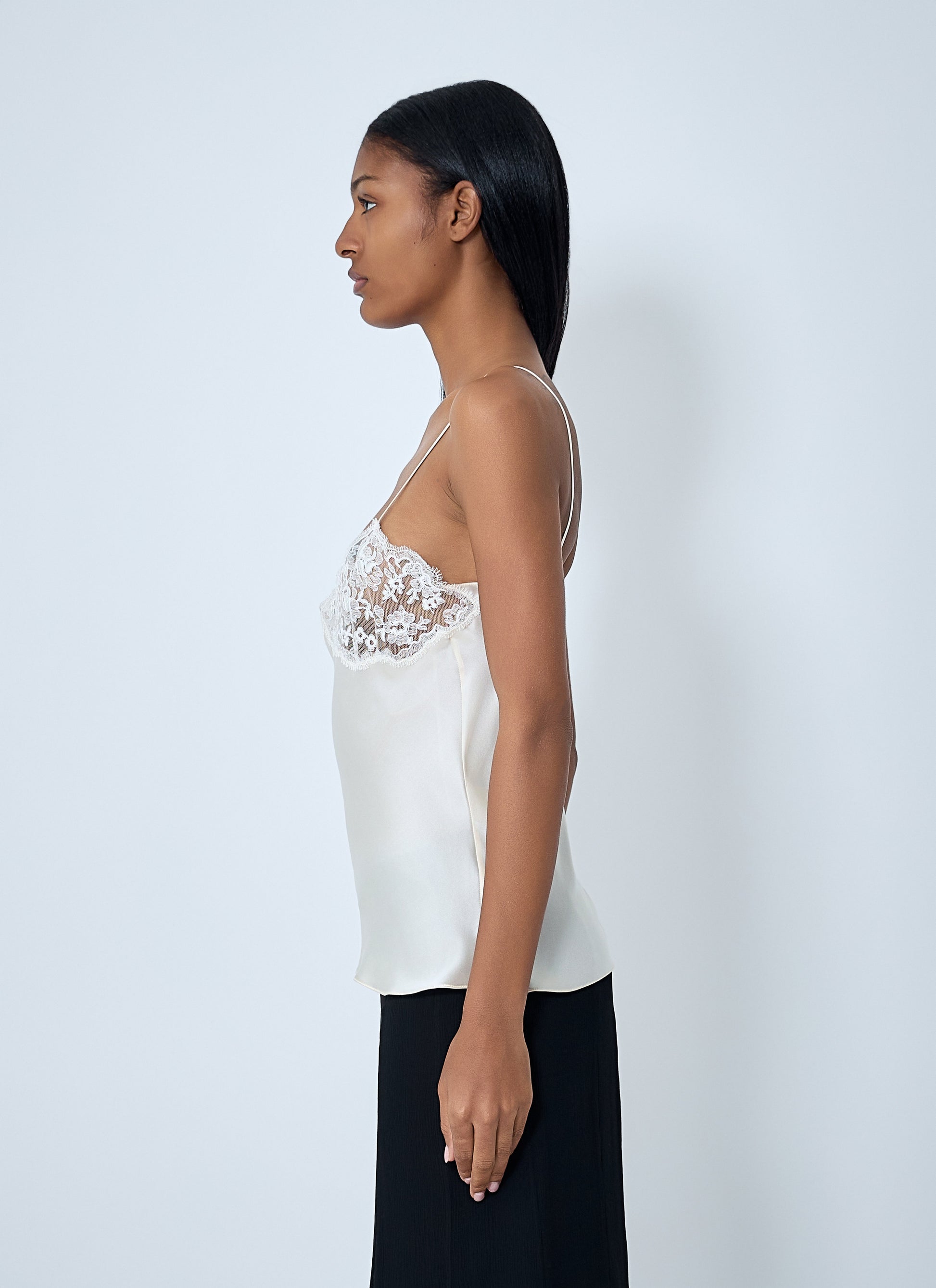 Chloe Women Silk Satin And Lace Tank Top CHLOE