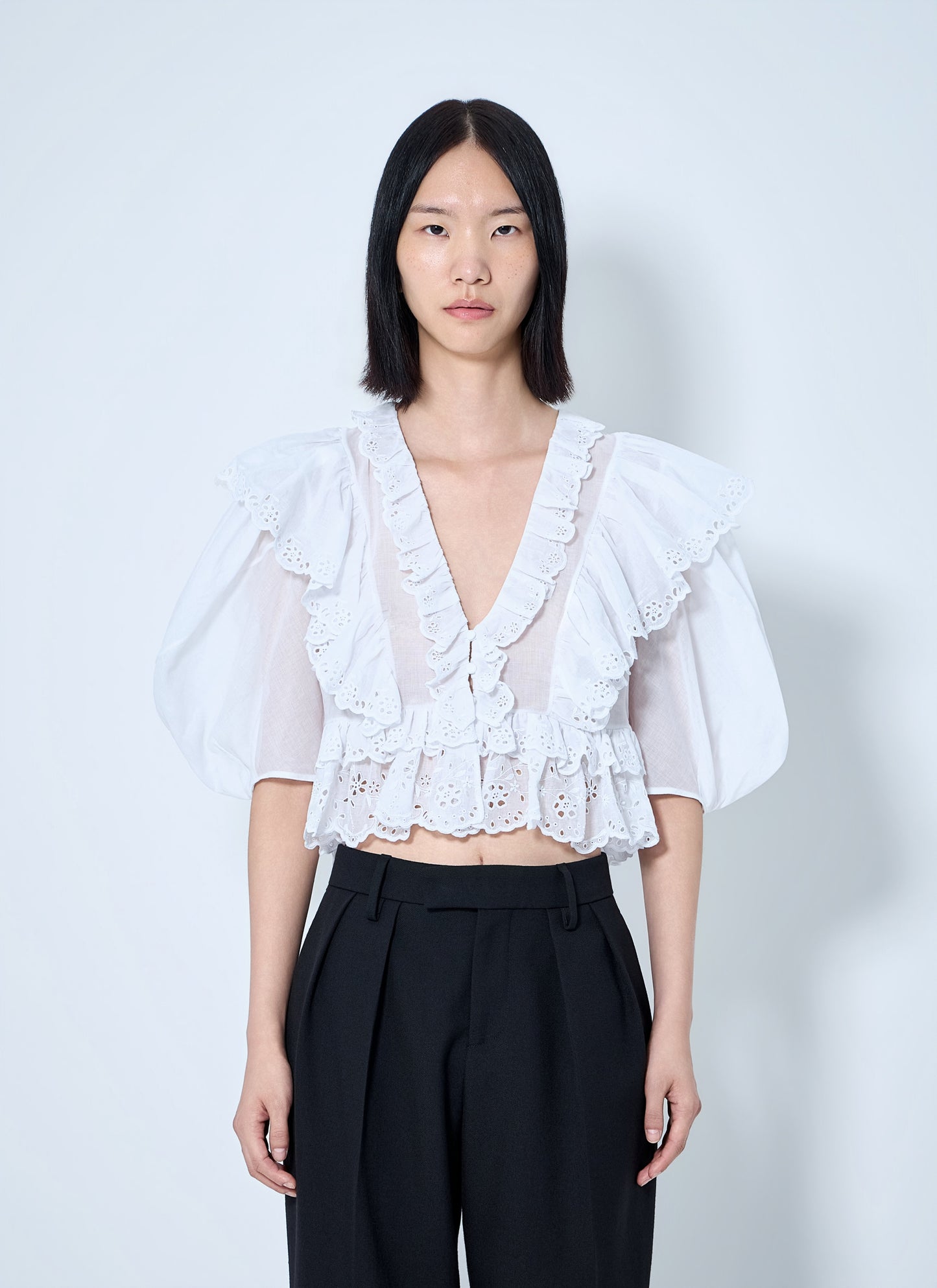 Chloé Women Cropped V-Neck Ruffle Top CHLOE