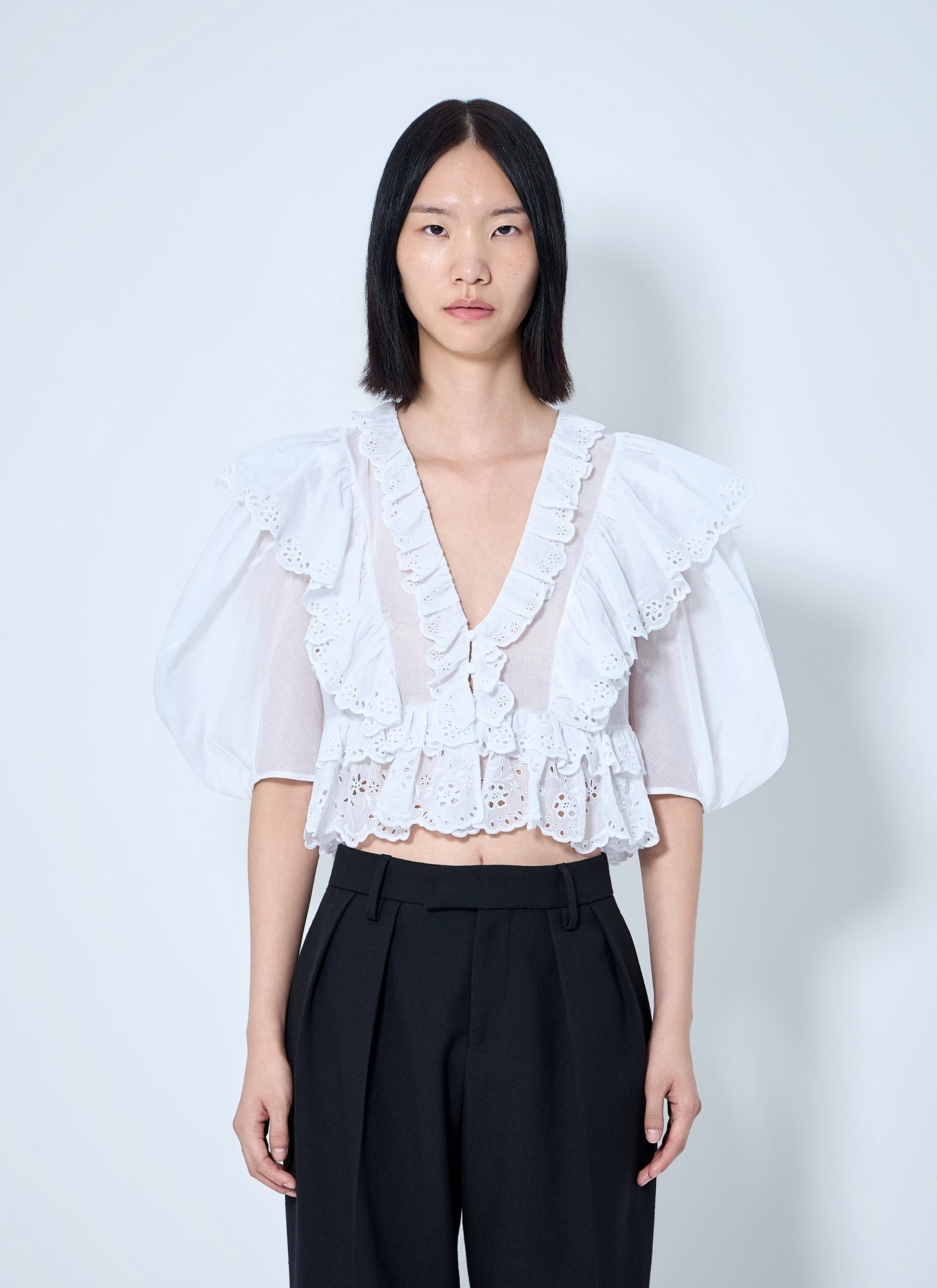 Chloé Women Cropped V-Neck Ruffle Top CHLOE