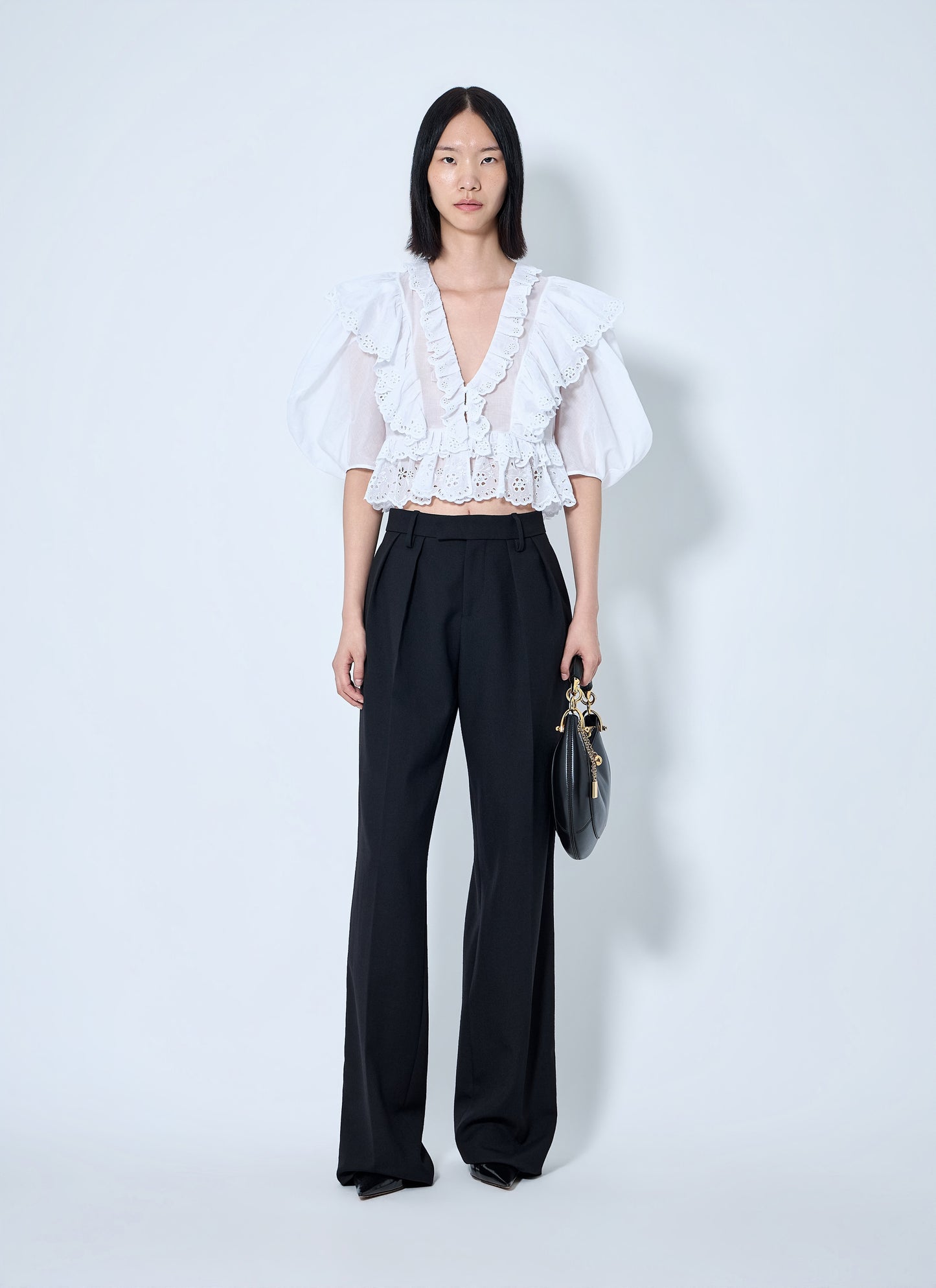 Chloé Women Cropped V-Neck Ruffle Top CHLOE