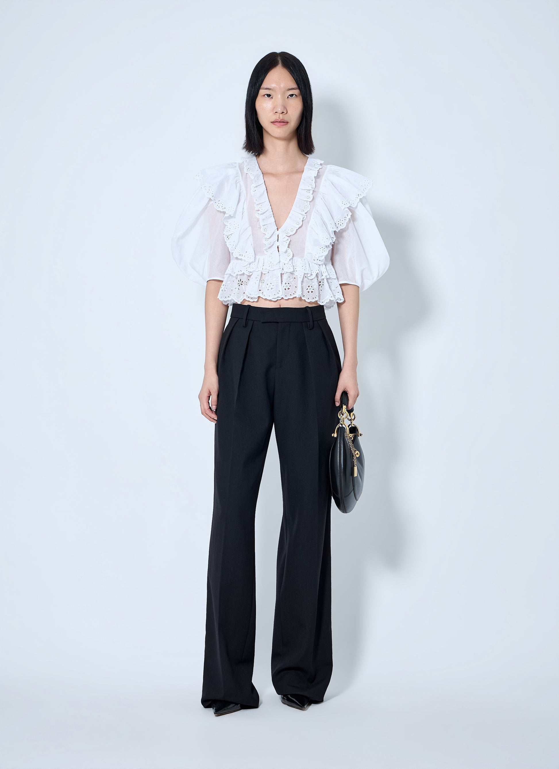Chloé Women Cropped V-Neck Ruffle Top CHLOE