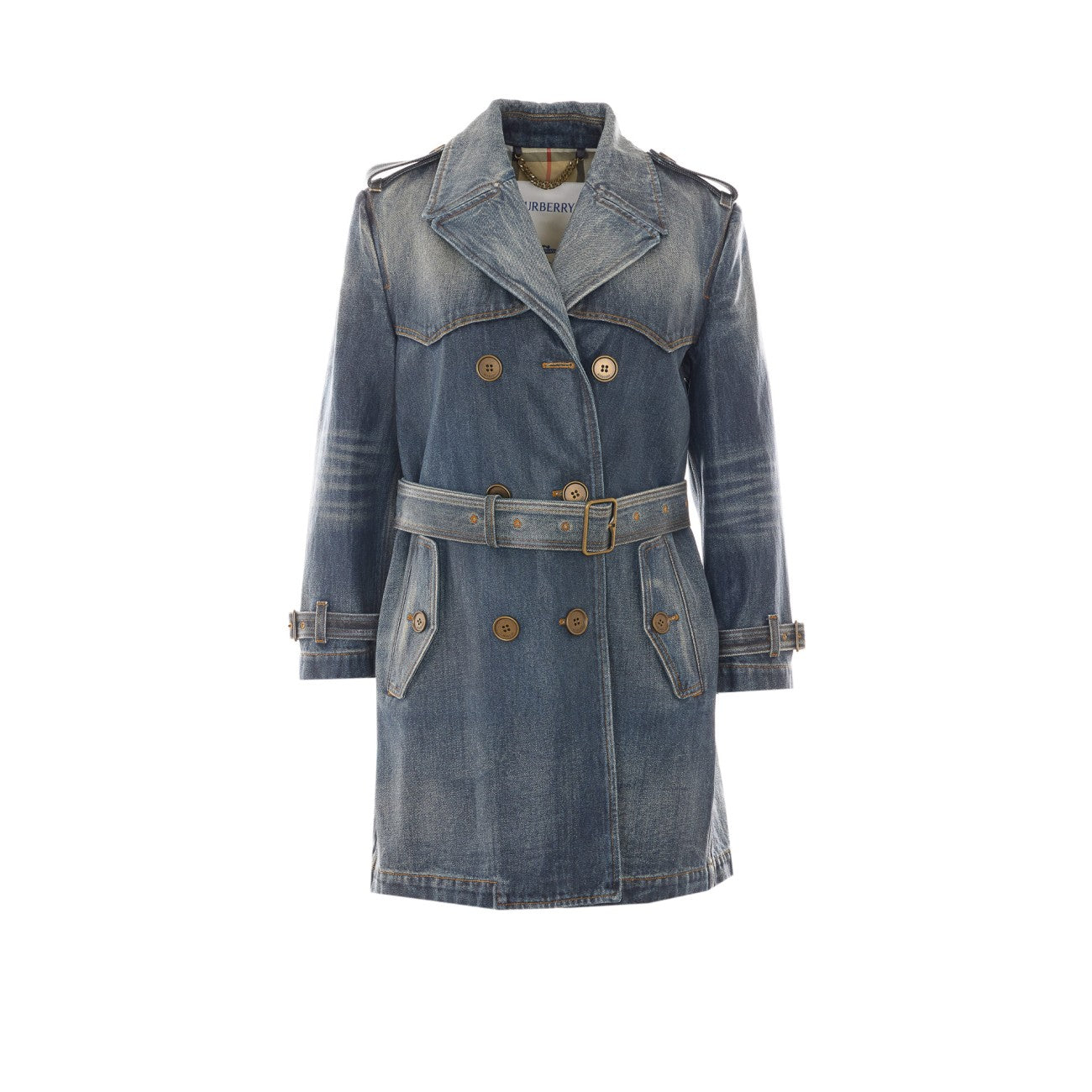 Burberry Women Coated Denim Short Trench With Burberry Check Lining BURBERRY