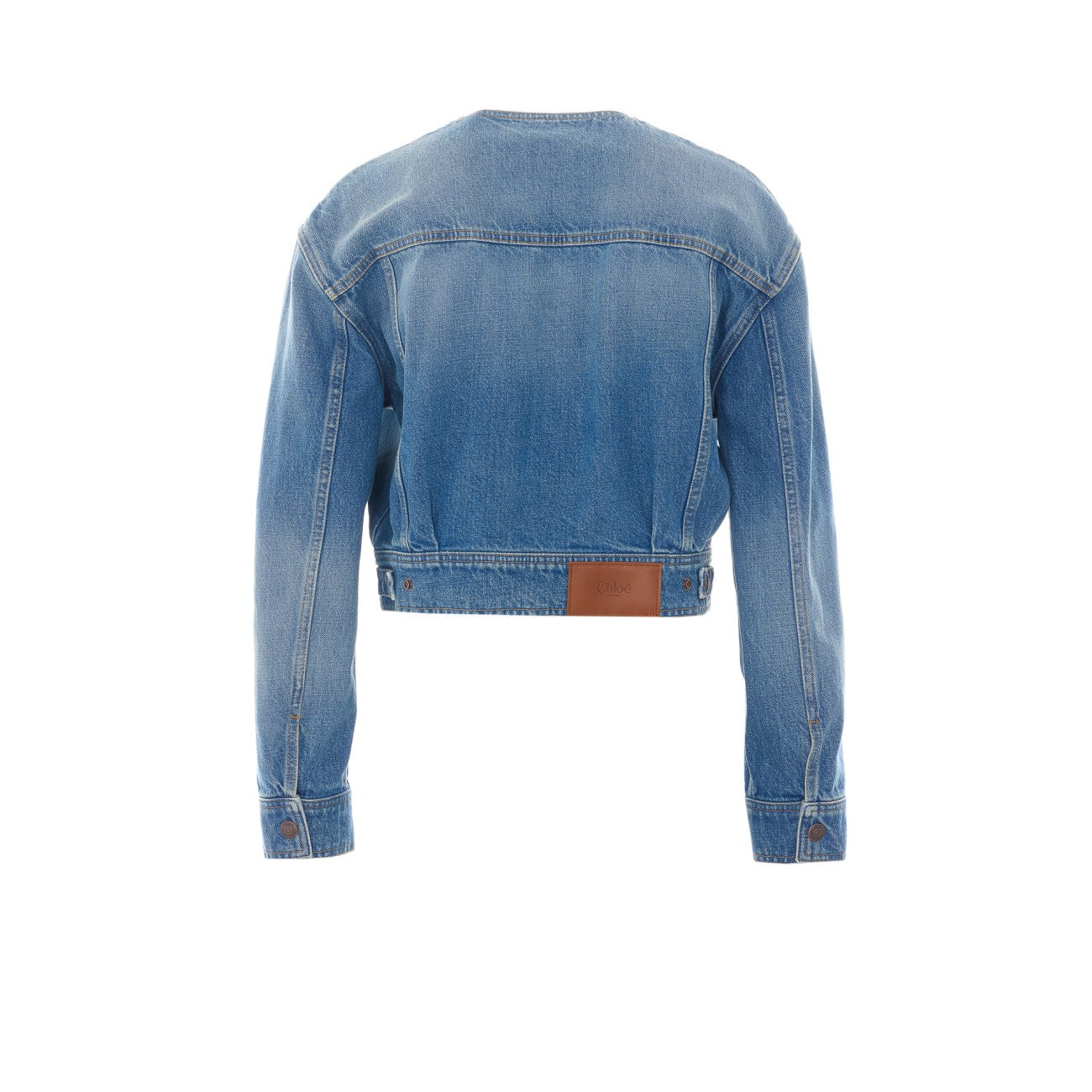 Chloe' Women Collarless Cropped Jacket In Denim CHLOE