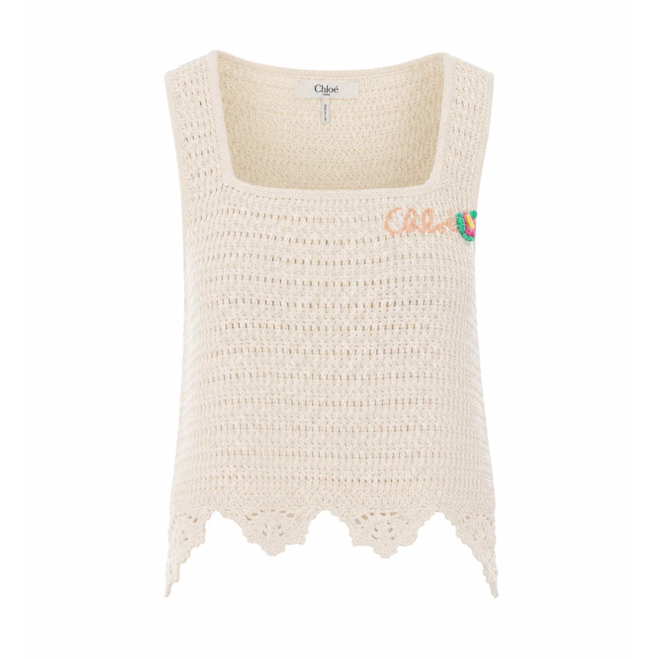 Chloe' Women Cropped Crochet Knit Top With Logo CHLOE