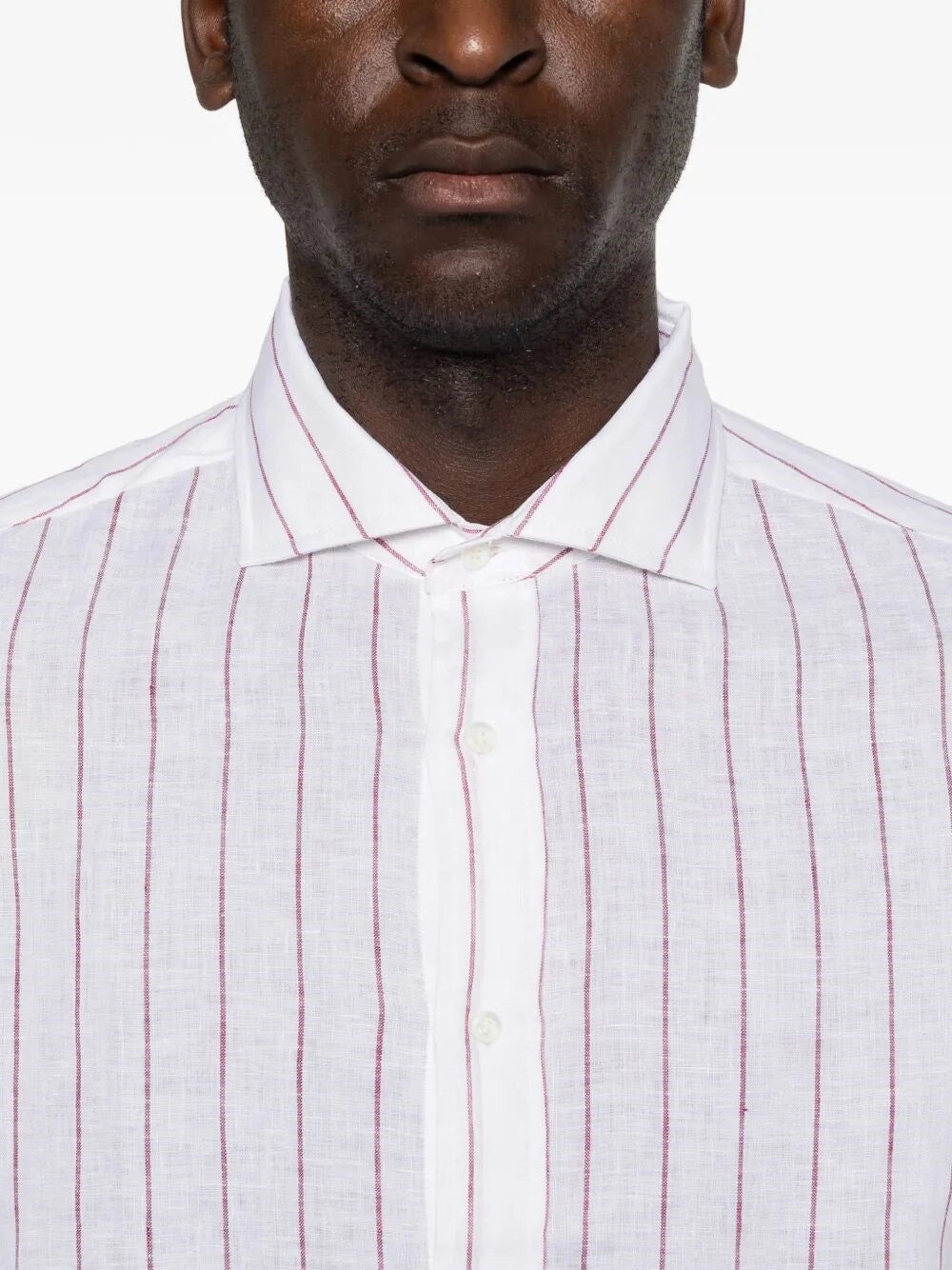 Brunello Cucinelli Men Stripe Linen Easy Fit Shirt With Spread Collar BRUNELLO CUCINELLI