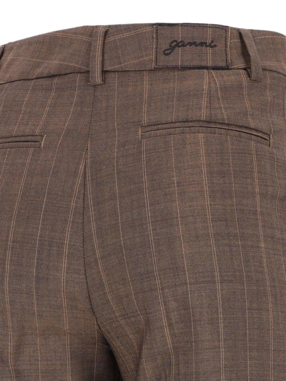 Ganni Women Brown Pinstriped Wool Trousers GANNI