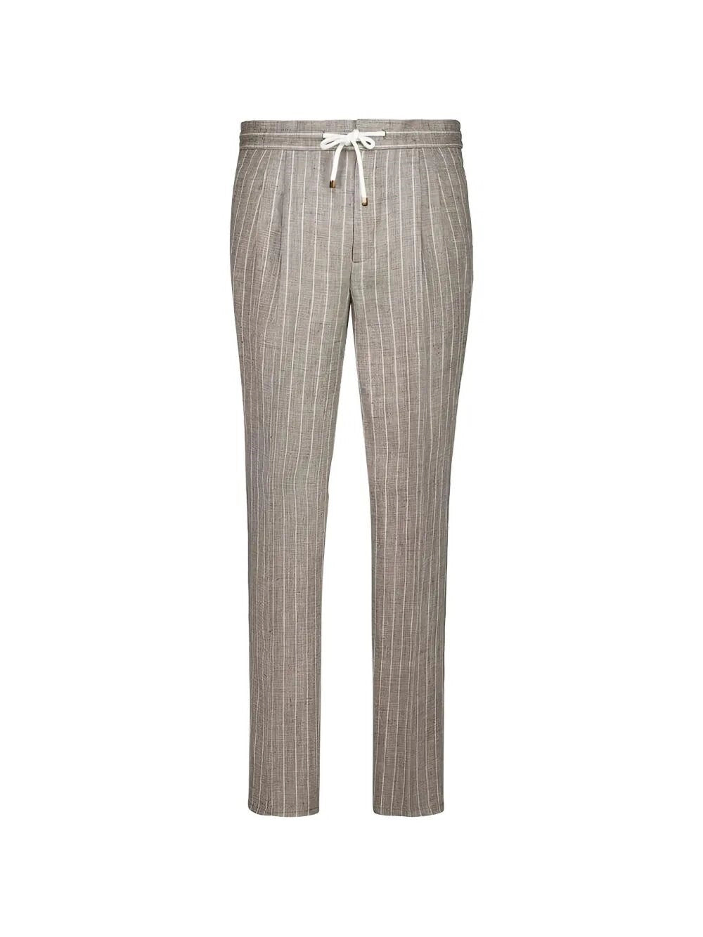 Brunello Cucinelli Men Stripe Linen Pants With Drawstring And Double Pleats BRUNELLO CUCINELLI