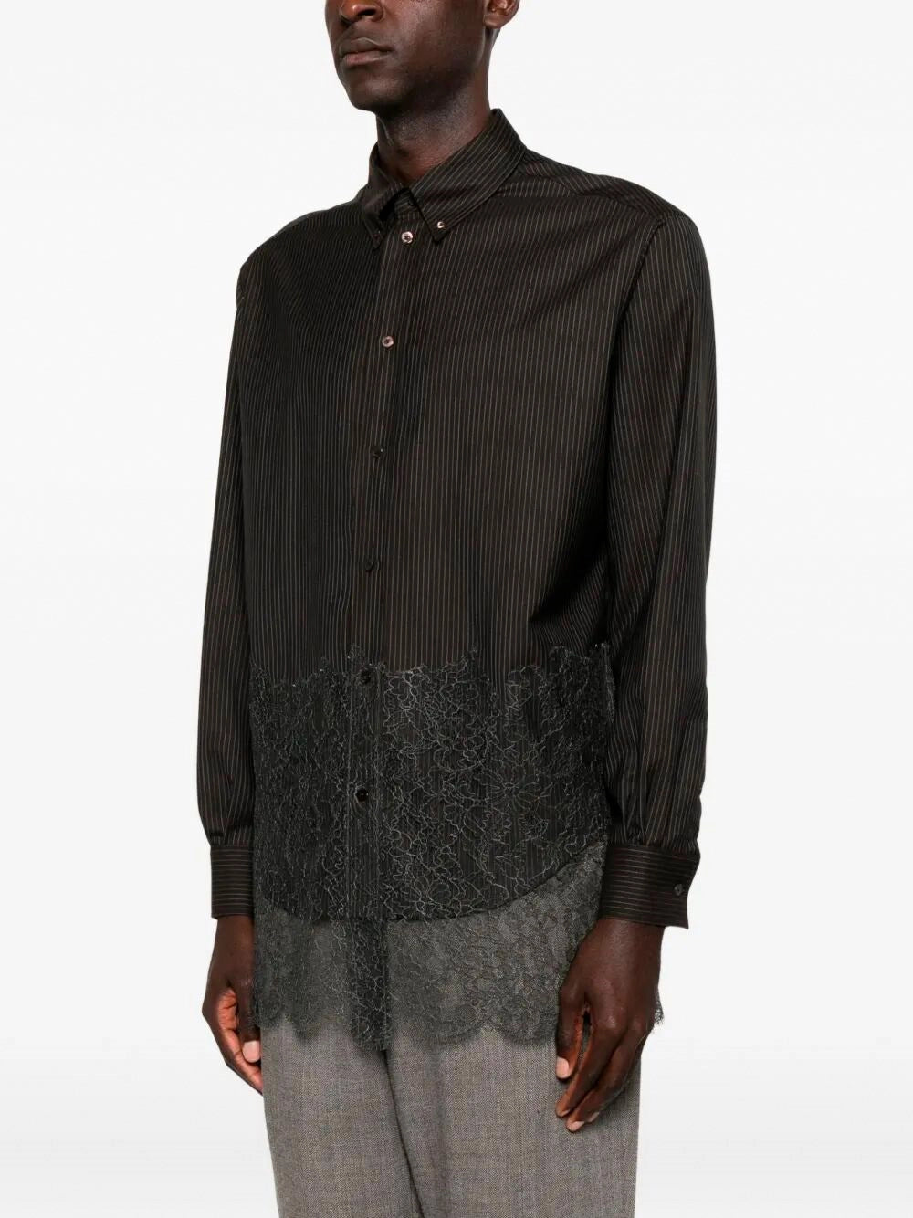 Fendi Men Wool Shirt With Stripes And Lace FENDI