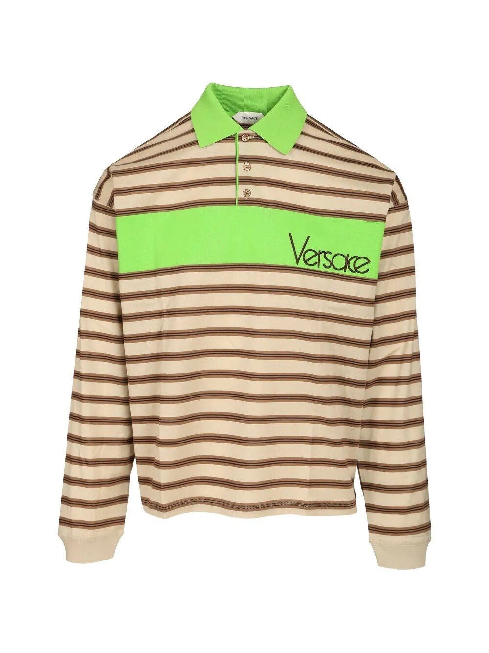 Versace Men Striped Cotton Polo Shirt With Inlay VERSACE