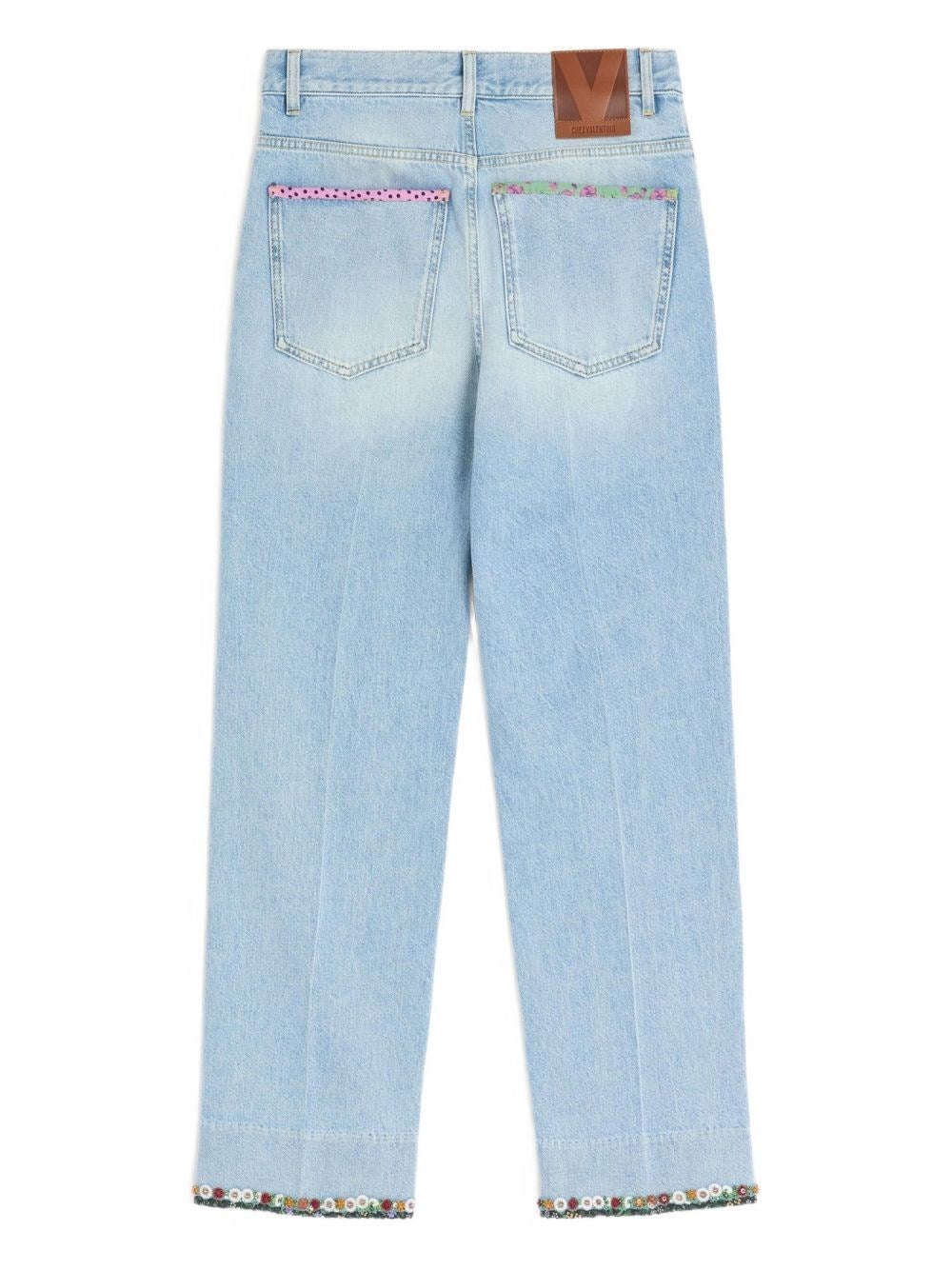 Valentino Garavani Women Denim Trousers With Embroidered Flower Trim VALENTINO GARAVANI