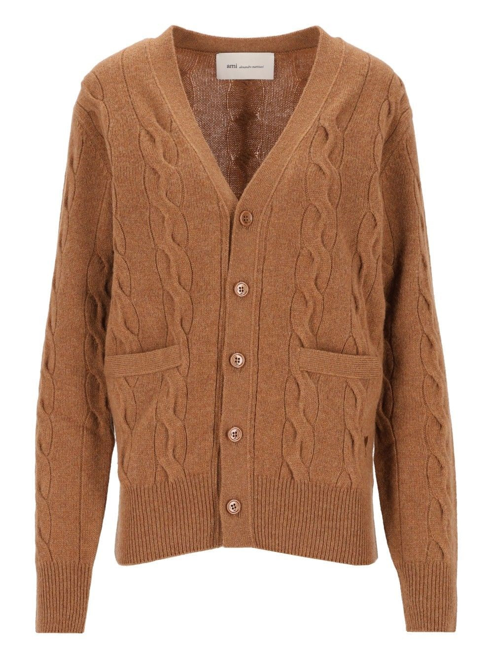 Ami Women Camel Brown Wool Cardigan AMI PARIS