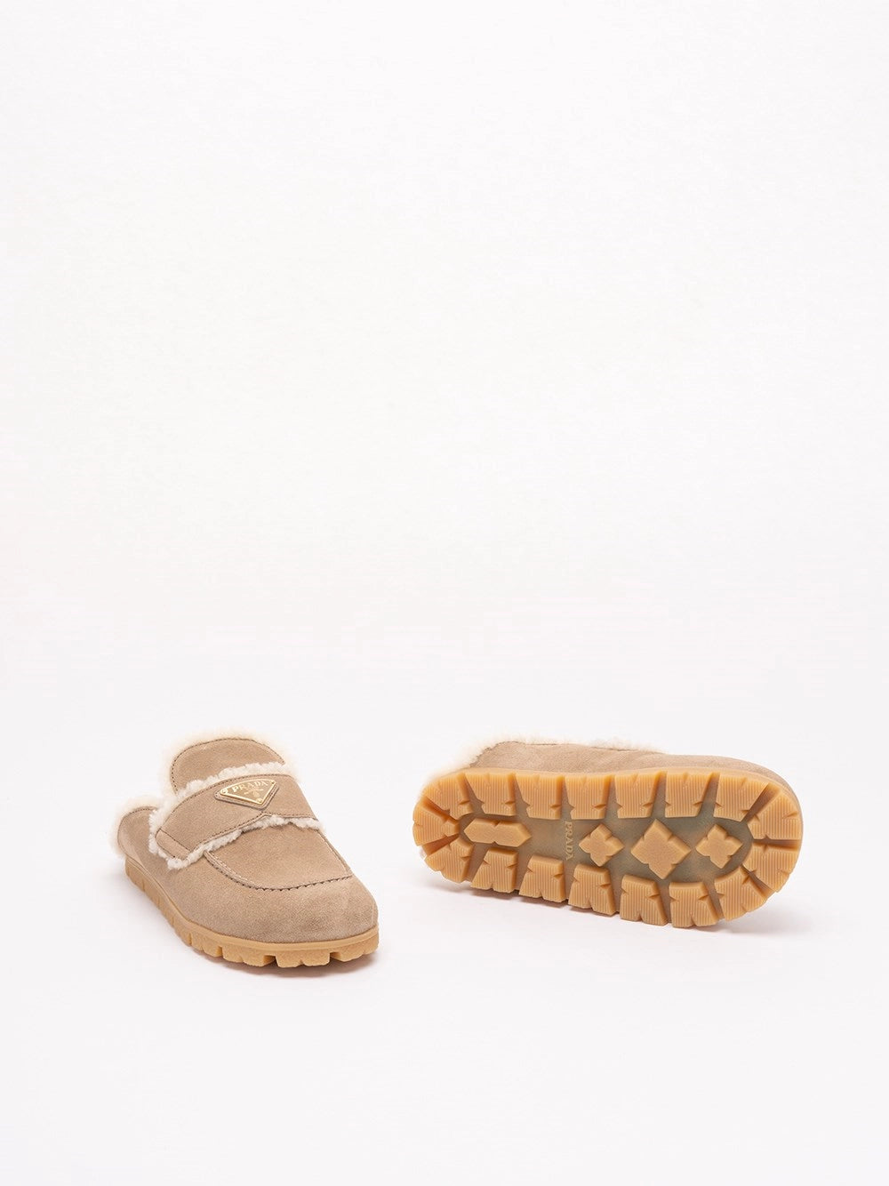 Prada Women Suede And Shearling Mules