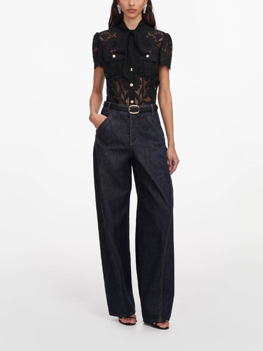 Self-Portrait Women Lace Tie Neck Top SELF-PORTRAIT