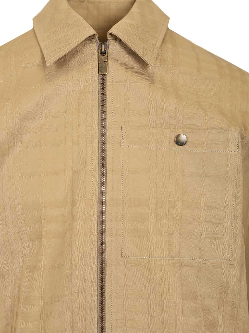 Burberry Men Check Cotton Zip-Up Shirt BURBERRY