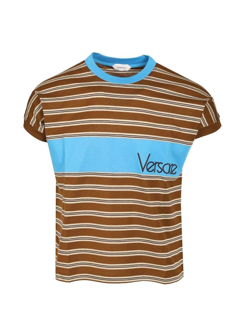 Versace Men Striped Cotton T-Shirt With Inlay VERSACE