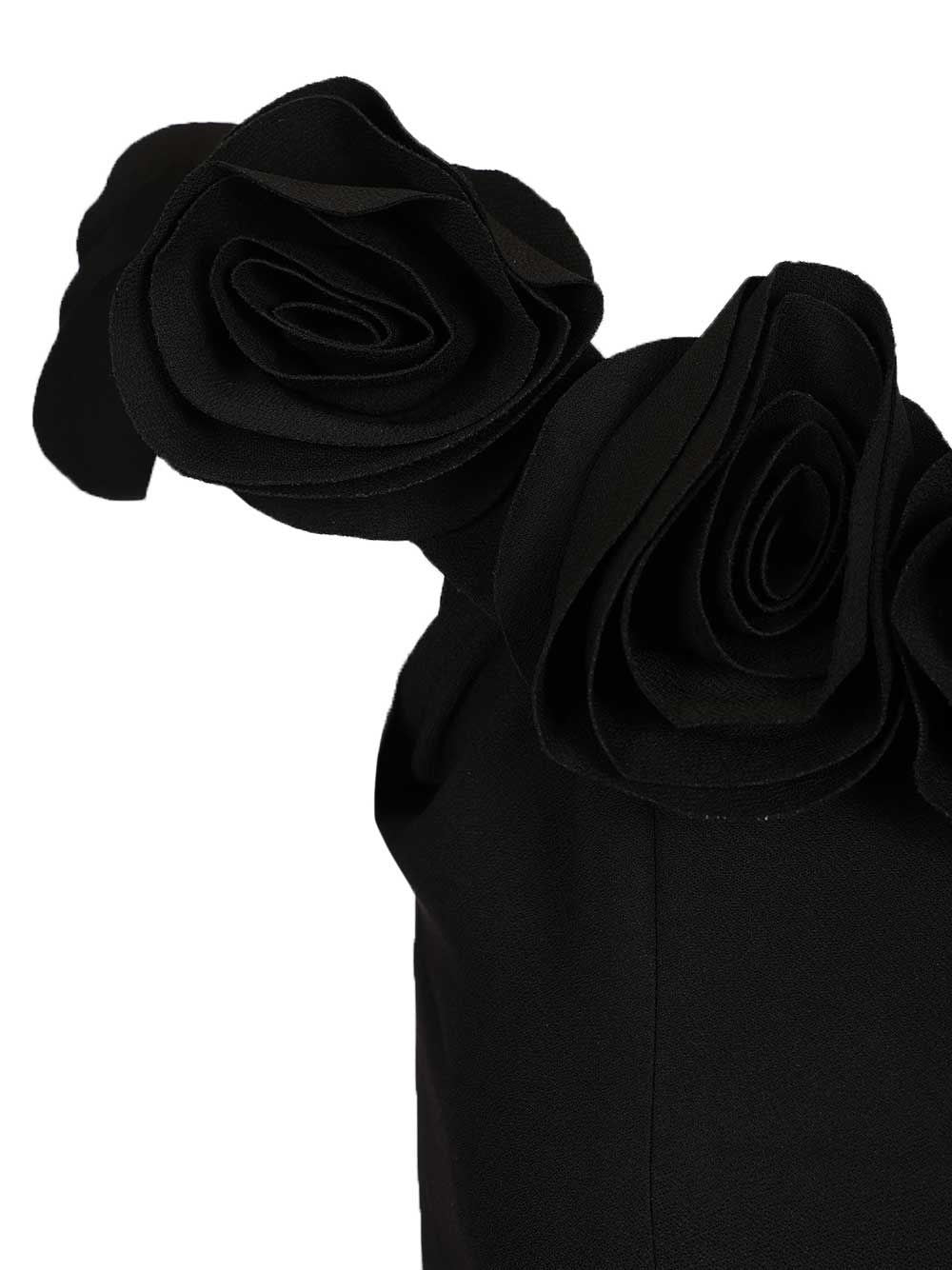 Rotate Women Black Crepe Midi Dress With Floral Print ROTATE